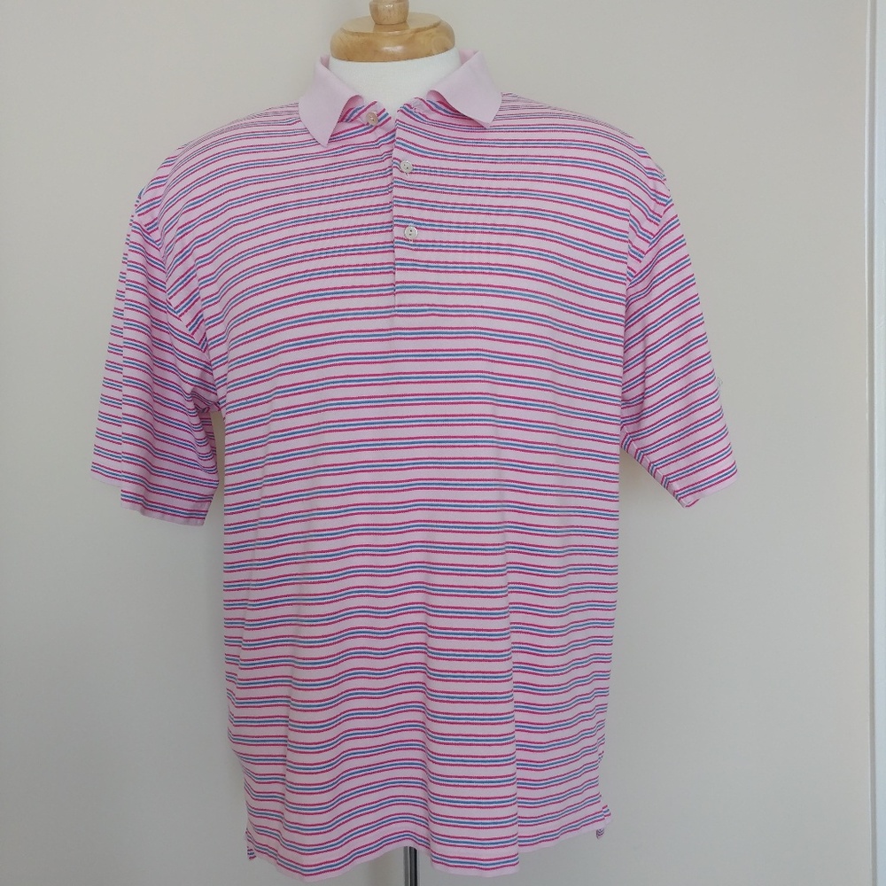 Peter Millar Polo Shirt Pink White Blue Stripe